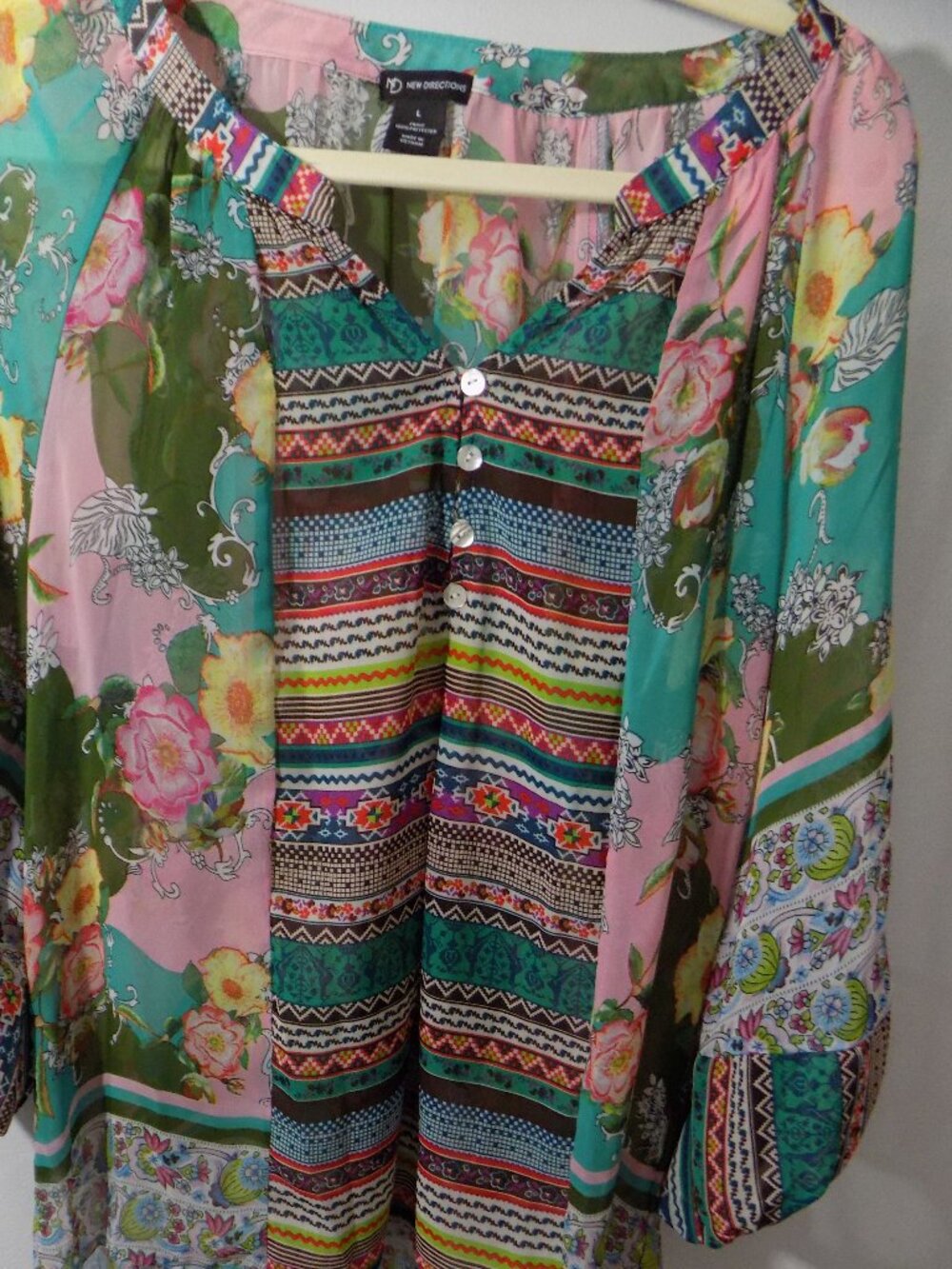 New Directions Patchwork Floral & Geometric Blouse
